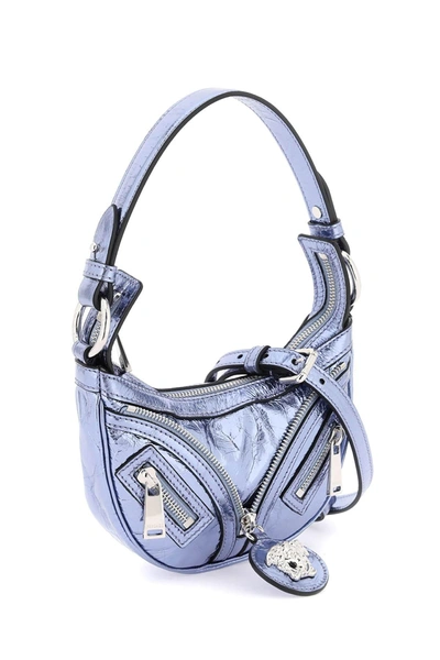 Shop Versace Metallic Leather 'repeat' Mini Hobo Bag