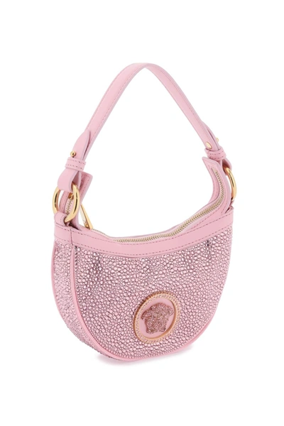 Shop Versace Repeat Mini Hobo Bag With Crystals