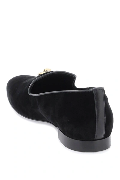 Shop Versace Velvet Medusa Loafers