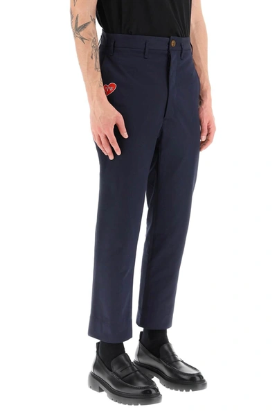 Shop Vivienne Westwood Cropped Cruise Pants Featuring Embroidered Heart Shaped Logo In Blue