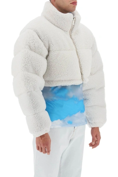 Shop Vtmnts Cropped Shearling Puffer Jacket In White Fur