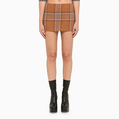 We11 Done Checked Wool Mini Skirt With Side Zip In Orange