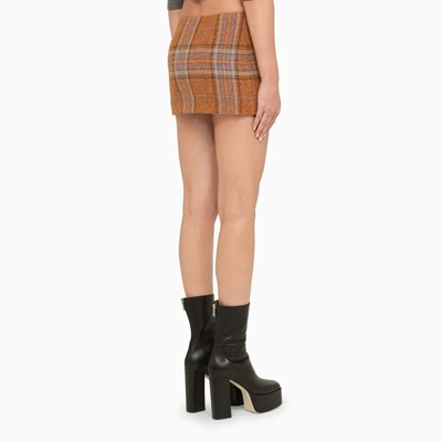 We11 Done Checked Wool Mini Skirt With Side Zip In Orange