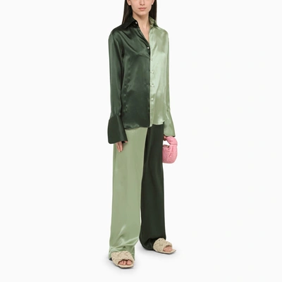 Woera Color-block Button Up Silk Shirt In Green