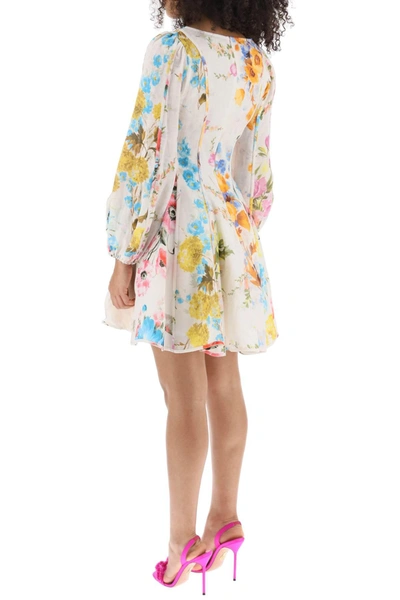 Shop Zimmermann 'halcyon' Mini Dress In Linen With Floral Motif