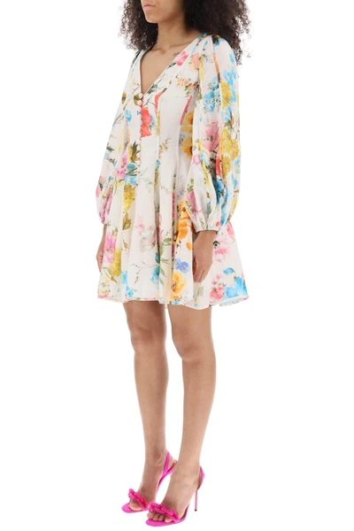 Shop Zimmermann 'halcyon' Mini Dress In Linen With Floral Motif