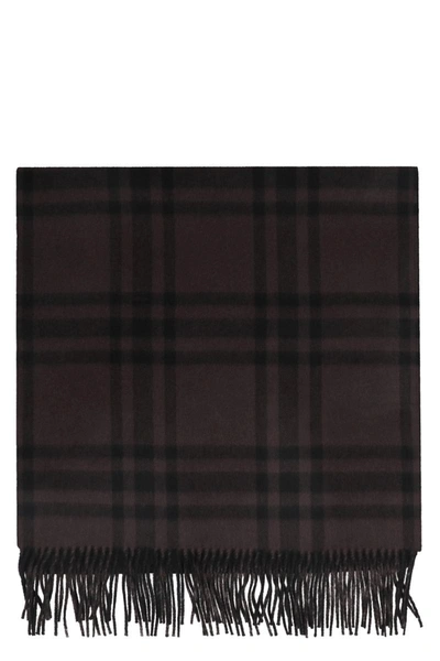 Shop Burberry Checked Cashmere Scarf In Grey