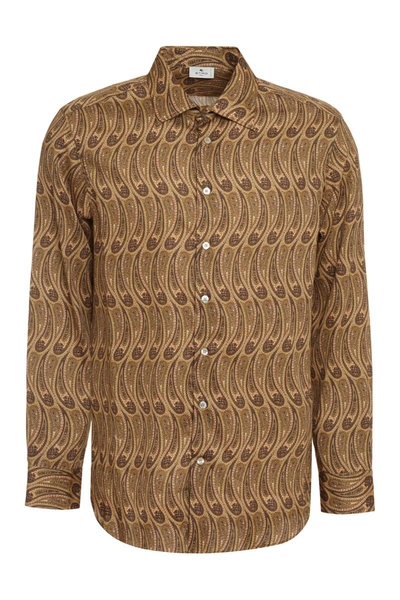 Shop Etro Printed Cotton Shirt In Brown