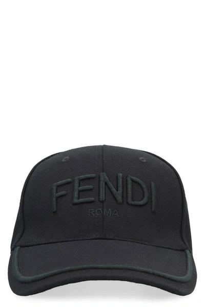 Shop Fendi Logo Embroidery Baseball Cap In Black
