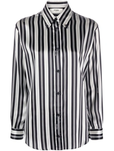 Shop Fendi Silk Striped Shirt In Black