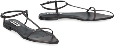 Shop Jil Sander Tripon Leather Flat Sandals In Black