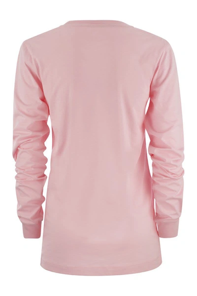 Shop Marni Long-sleeved Cotton T-shirt With  Lettering In Pink