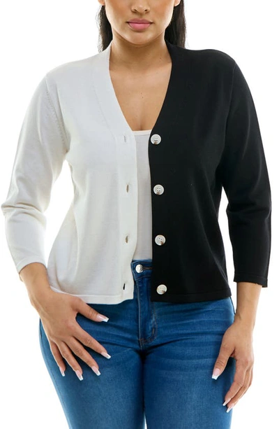 Shop Nina Leonard Colorblock V-neck Cardigan In White