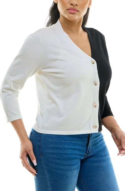 Shop Nina Leonard Colorblock V-neck Cardigan In White