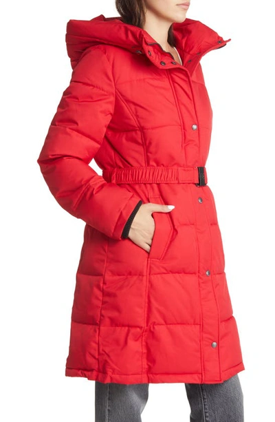 Shop Sam Edelman Belted Longline Puffer Jacket In Red