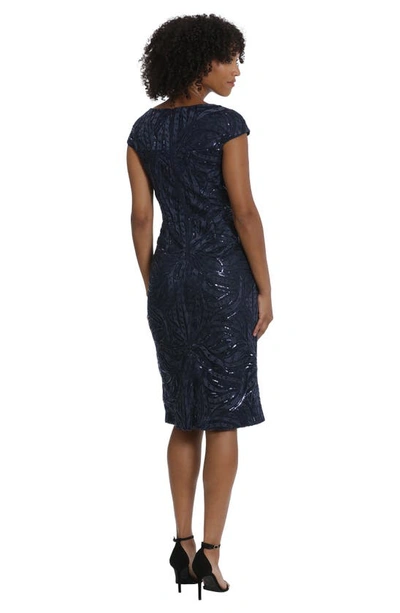 Shop Maggy London Illusion Lace Sequin Embroidered Cap Sleeve Midi Dress In Twilight Navy