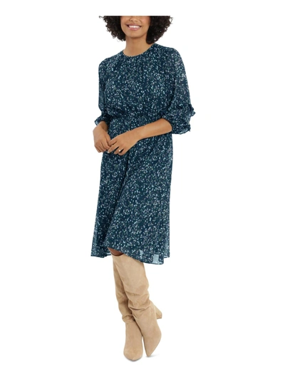 Shop London Times Petites Womens Chiffon Printed Sheath Dress In Blue