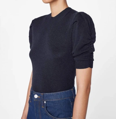 Shop Frame Ruched Sleeve Cashmere Sweater In Navy In Multi