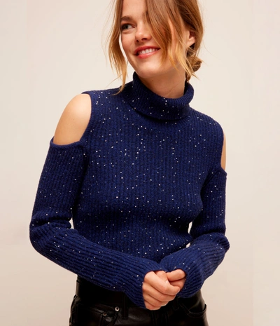Shop Michael Stars Elisabeth Cold Shoulder Sequin Sweater In Nocturnal