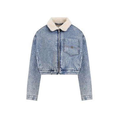Shop Givenchy Bi-material Cropped Jacket In Blue