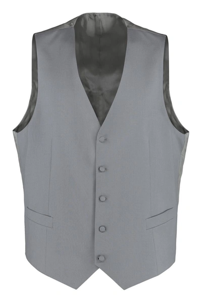 Shop Canali Wool Vest In Grey