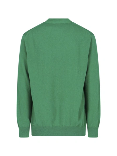 Comme Des Garçons Ribbed V-neck Knitwear With Long Sleeves In Green