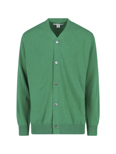 Comme Des Garçons Ribbed V-neck Knitwear With Long Sleeves In Green