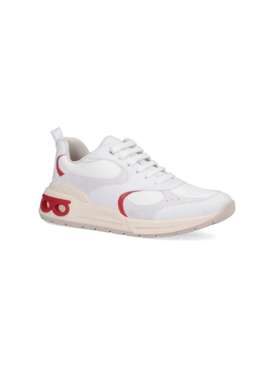 Ferragamo Round Head Lace-up Sneakers In White