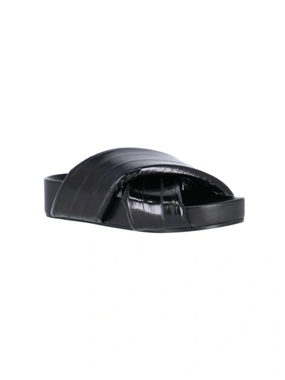 Jil Sander Quilted Leather Sandals In Black