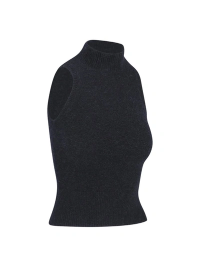 Patou High Neck Ribbed Hem Sleeveless Top In Black