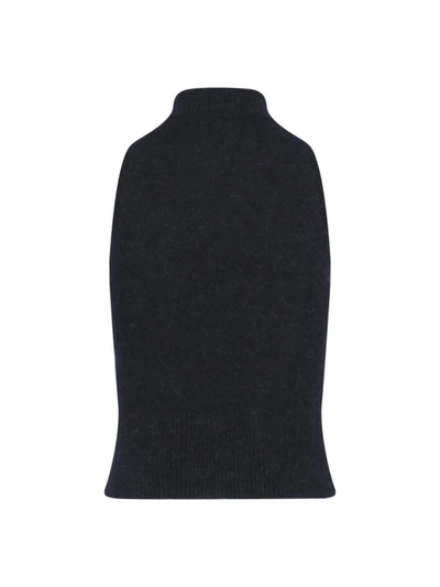 Patou High Neck Ribbed Hem Sleeveless Top In Black