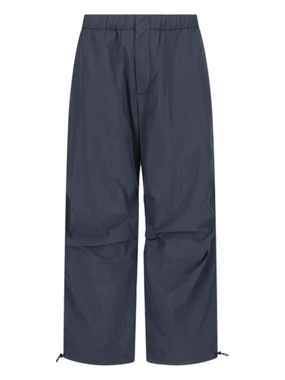 Studio Nicholson Straight Trousers With Elastic Waistband And Drawstring Hem In Blue