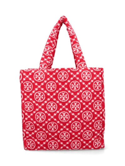 Tory Burch T Monogram Terry-cloth Tote Bag In Red
