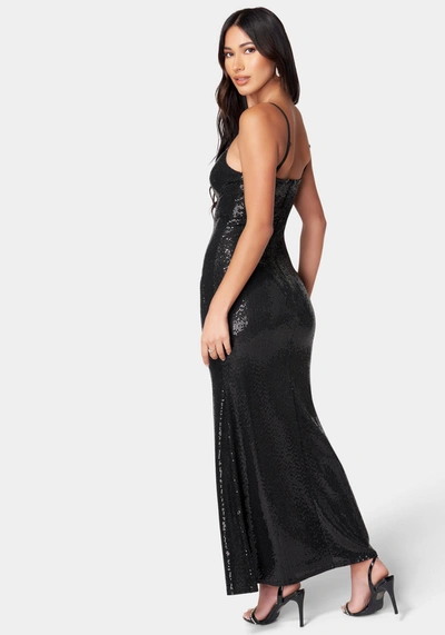 Bebe Mesh Inset Maxi Disco Dot Dress In Black