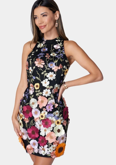 Shop Bebe Mock Neck Sleeveless Short Dress In Black Multi