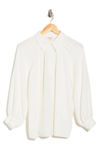 Shop Max Studio Pleated Long Sleeve Button-up Shirt In White
