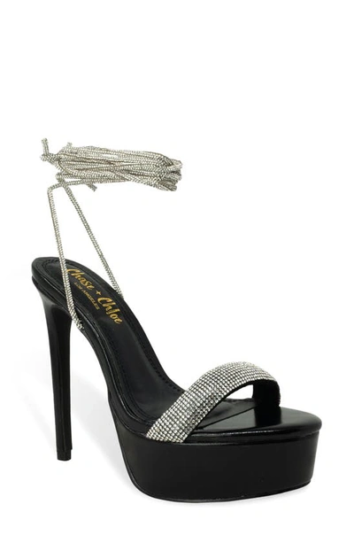 Shop Chase & Chloe Alessia Rhinestone Platform Sandal In Black Pu