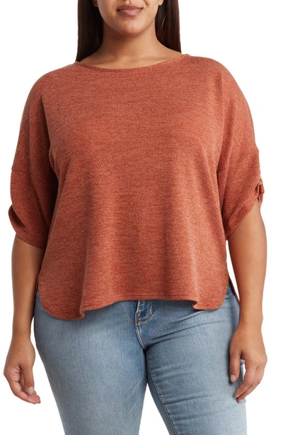 Shop Max Studio Ruched Sleeve Ribbed Top In Cedar