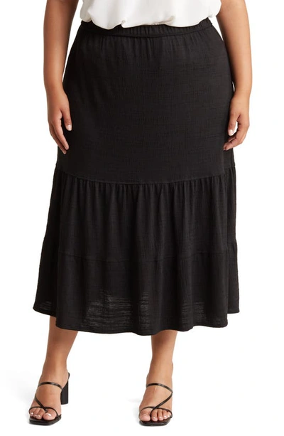 Shop Max Studio Solid Tiered Maxi Skirt In Black