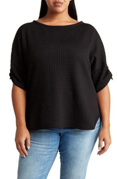 Shop Max Studio Waffle Knit Ruched Top In Black