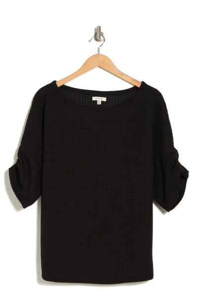 Shop Max Studio Waffle Knit Ruched Top In Black