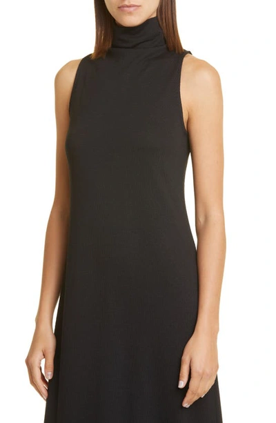 Vince Side-slit Sleeveless Turtleneck Dress In Black In Black