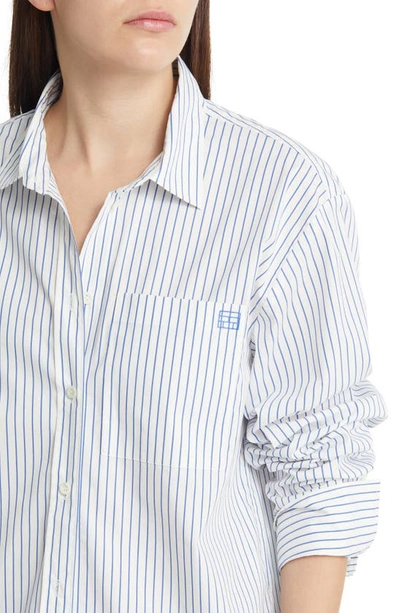 Shop Frame The Oversize Pinstripe Shirt In Cobalt Multi