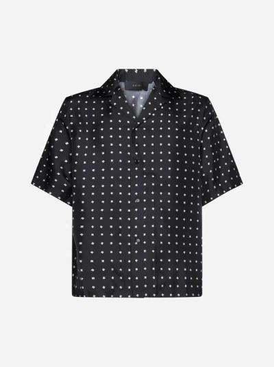 Shop Amiri Monogram Polka-dot Silk Shirt In Black