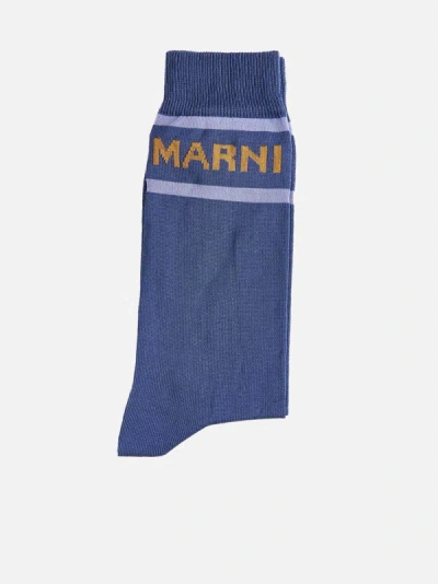 Shop Marni Logo Cotton-blend Socks In Blue