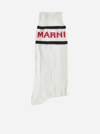 Shop Marni Logo Cotton-blend Socks In White