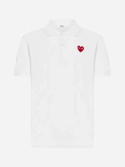 Shop Comme Des Garçons Play Logo-patch Cotton Polo Shirt In White