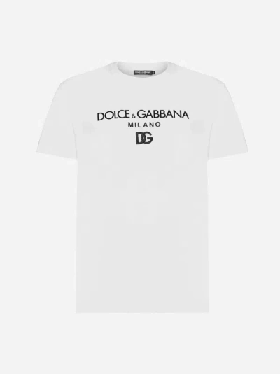 Shop Dolce & Gabbana Logo Cotton T-shirt In Optical White