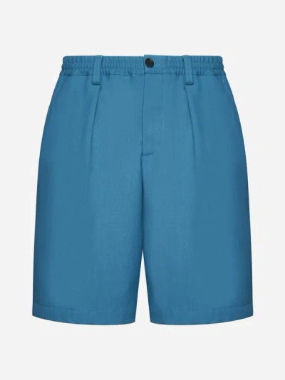 Shop Marni Virgin Wool Shorts In Teal Blue