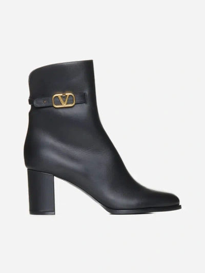 Shop Valentino Vlogo Signature Leather Ankle Boots In Black